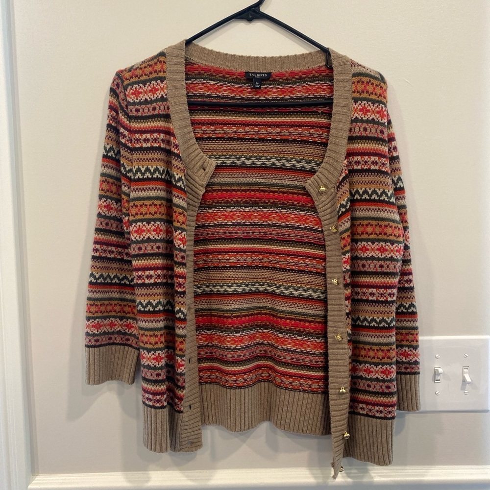 Talbots Scandinavian inspired winter cardigan size small petite